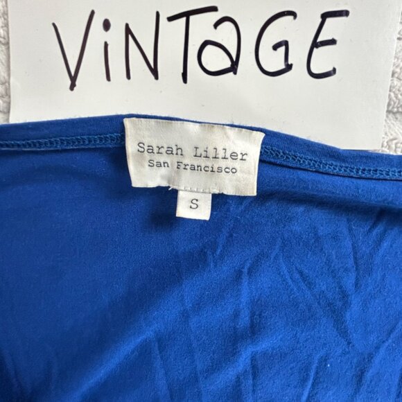 Vintage Sarah Liller Womens Scoop Neck 3/4 Sleeve Pleated Back Tunic Small Blue - Picture 4 of 8